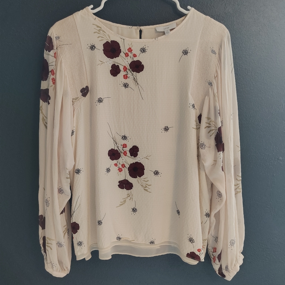 Floral Abstract Silk Blend Feminine Whimsical Long Sleeve Blouse